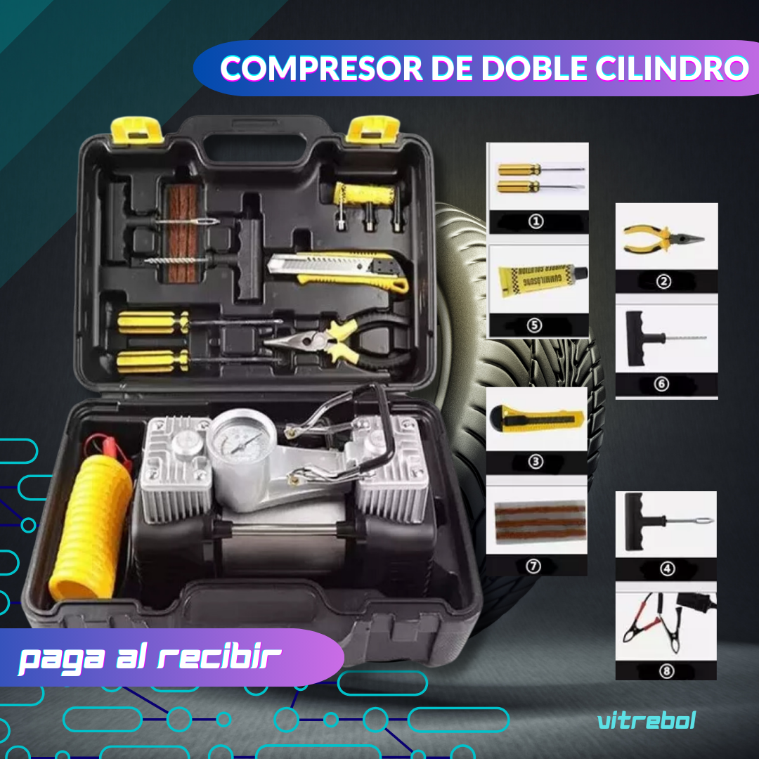 Compresor Aire Doble Cilindro 12v  4x4