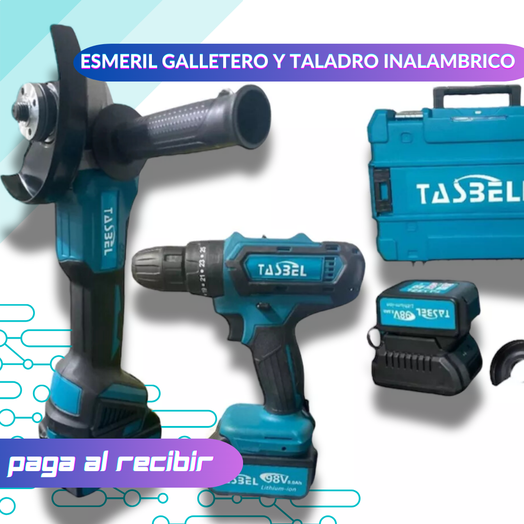 Set de Esmeril y Taladro de 98V con dos baterias