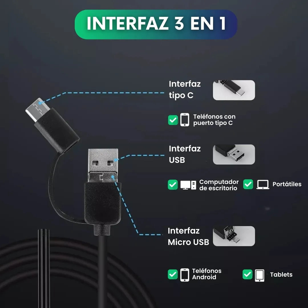 Cámara endoscopio de inspección HD para celulares - 5 metros